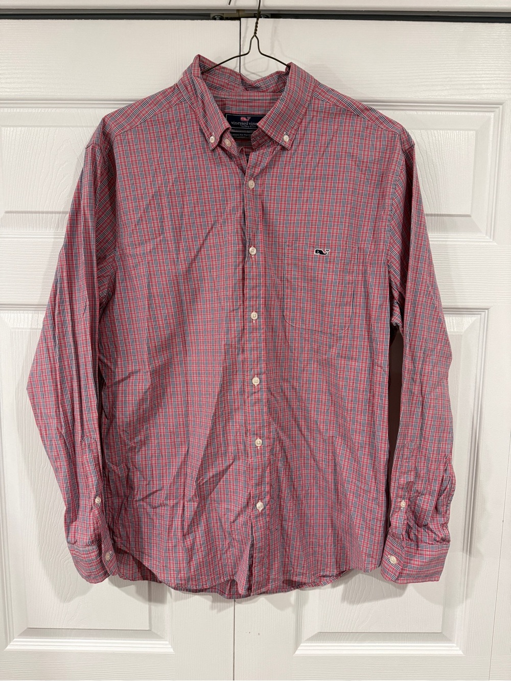 Vineyard Vines Tucker Shirt Men’s L Red Navy Plaid Button Down Preppy